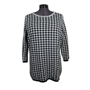 Alia women's‎ large black white houndstooth round neck knit pullover sweater 1X